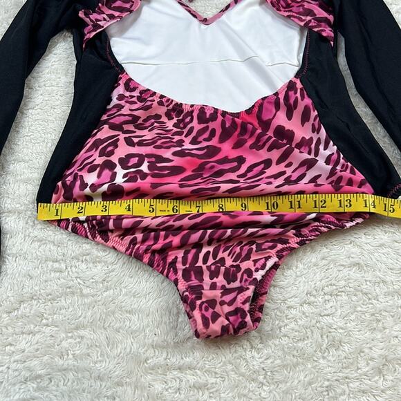 Y Customs Swimsuit long sleeved pink leopard one piece suit, size large - Picture 8 of 11